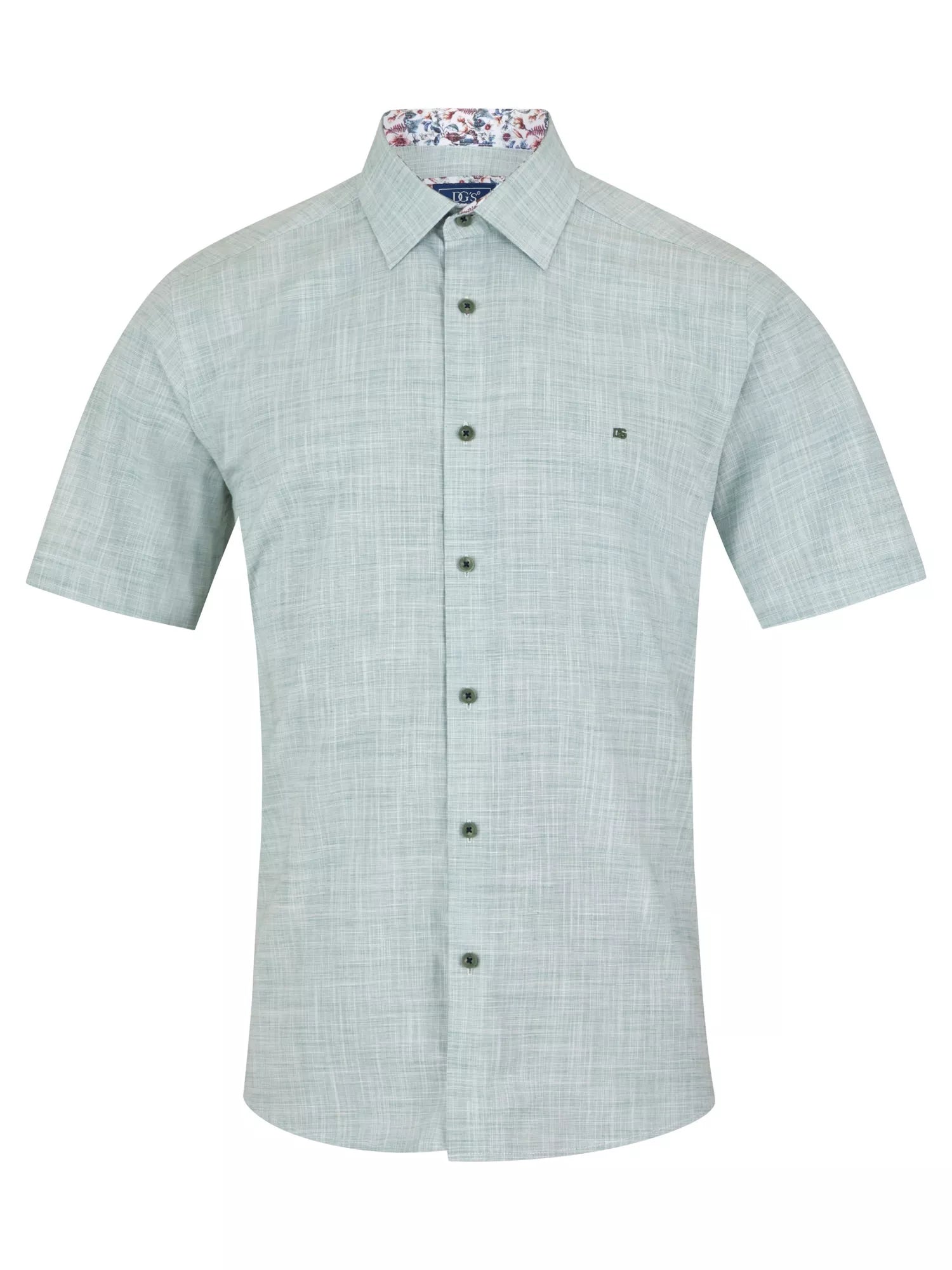 Pure Cotton Short-Sleeve Shirt - Linen-Look Green