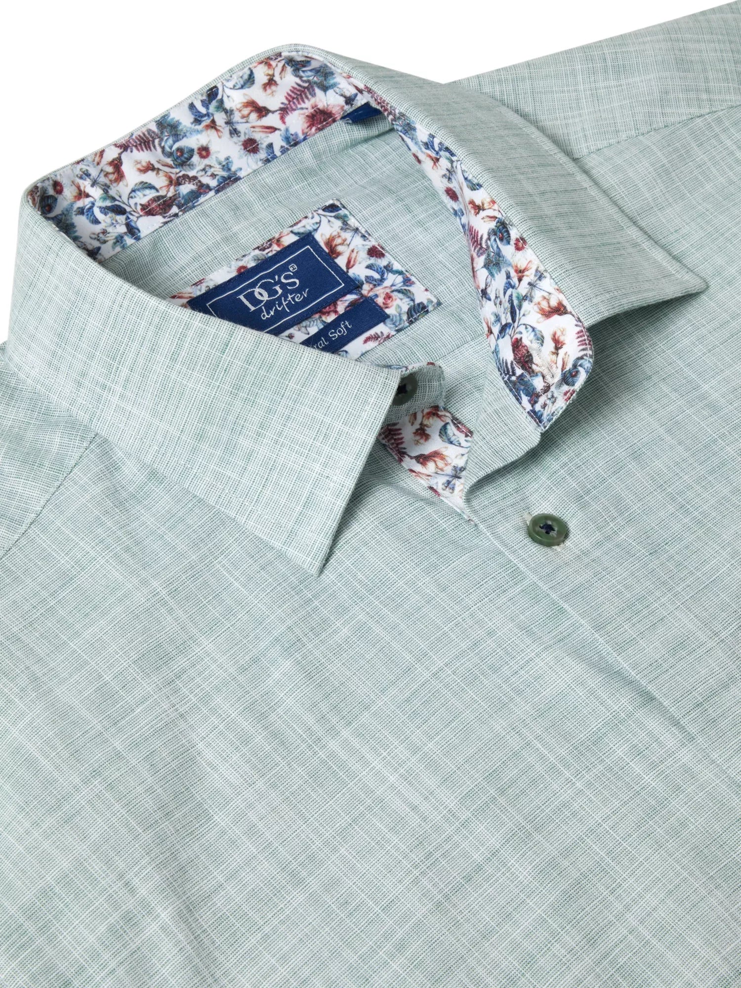 Pure Cotton Short-Sleeve Shirt - Linen-Look Green