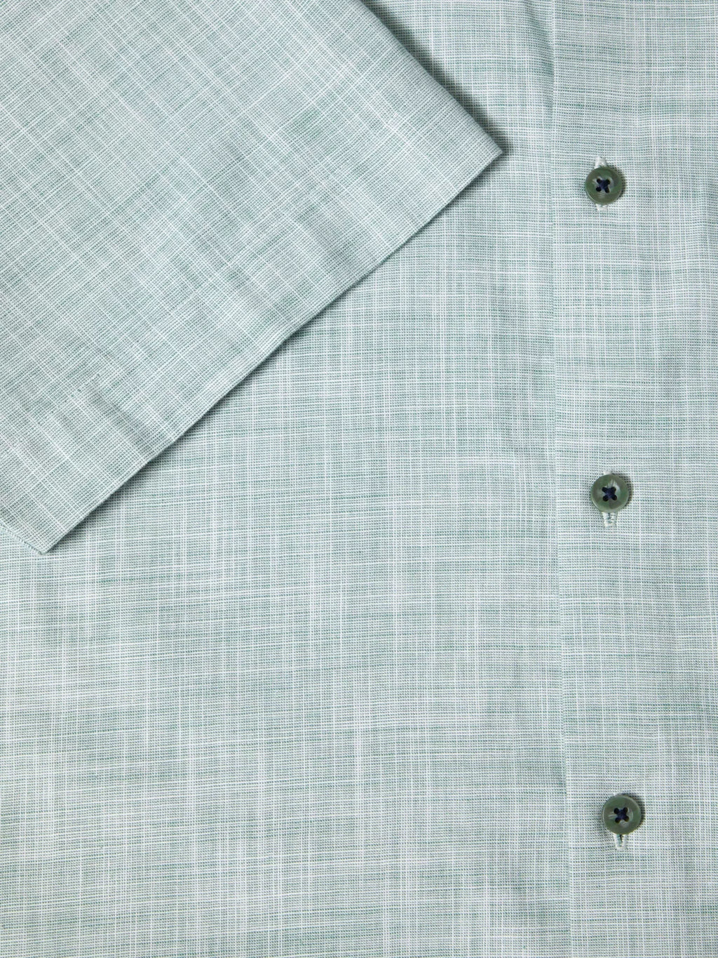 Pure Cotton Short-Sleeve Shirt - Linen-Look Green