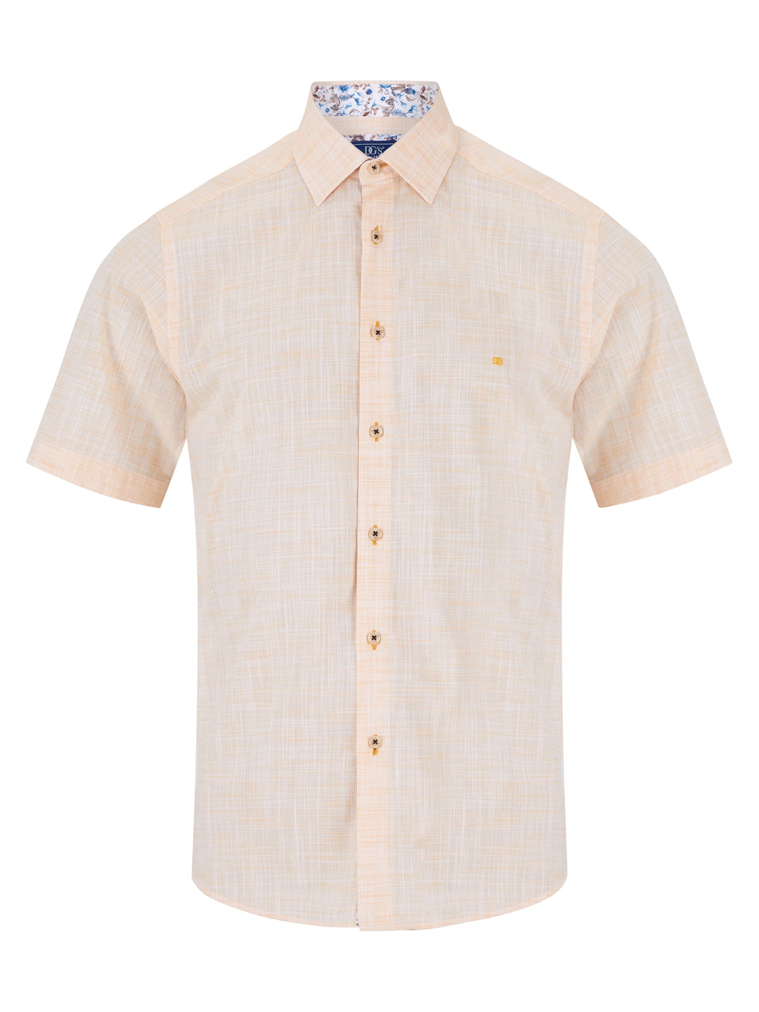 Pure Cotton Short-Sleeve Shirt - Linen-Look Yellow