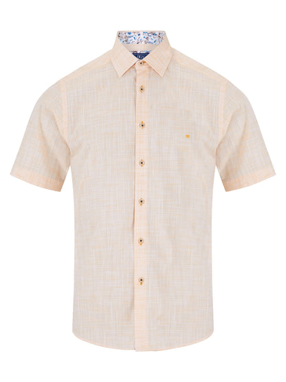 Pure Cotton Short-Sleeve Shirt - Linen-Look Yellow