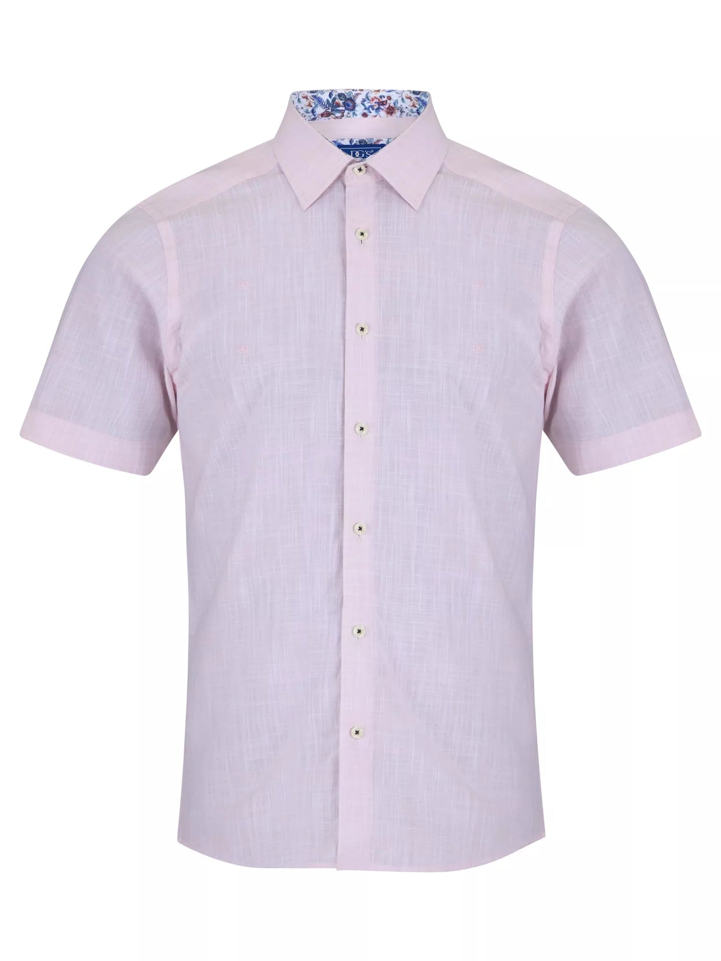 Pure Cotton Short-Sleeve Shirt - Linen-Look Pink