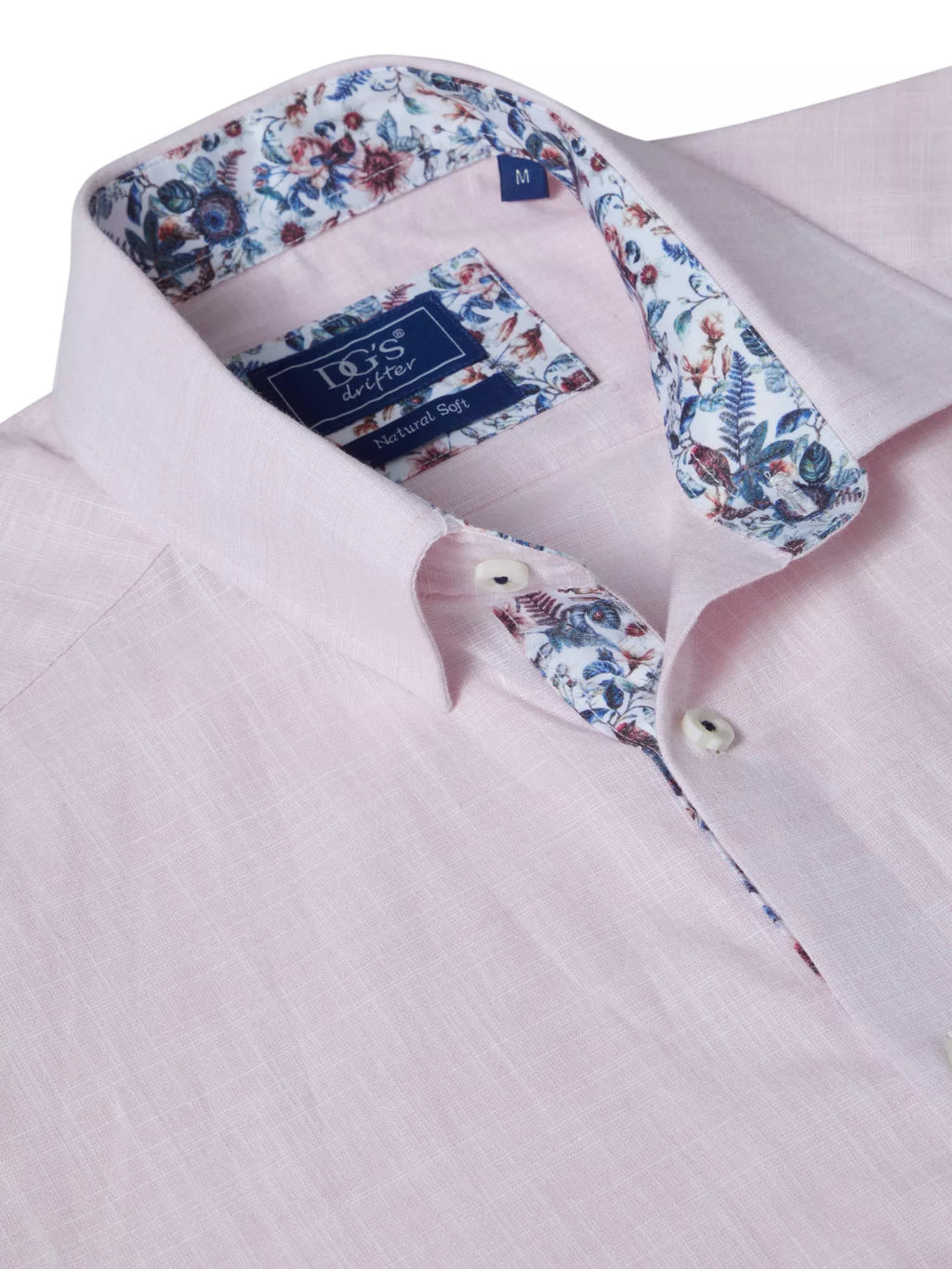 Pure Cotton Short-Sleeve Shirt - Linen-Look Pink