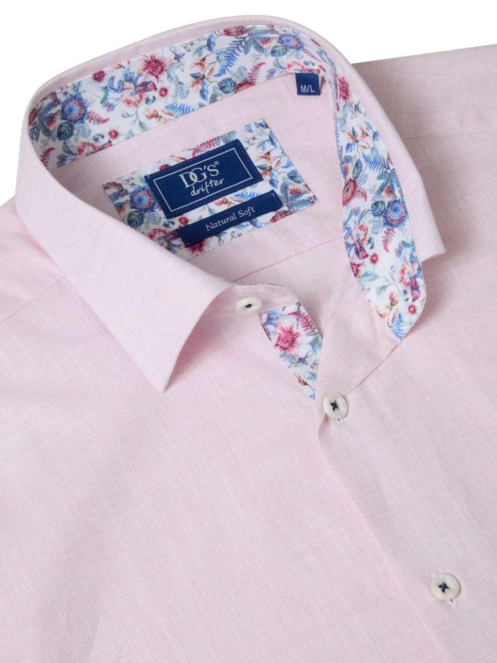 Pure Cotton Short-Sleeve Shirt - Linen-Look Pink