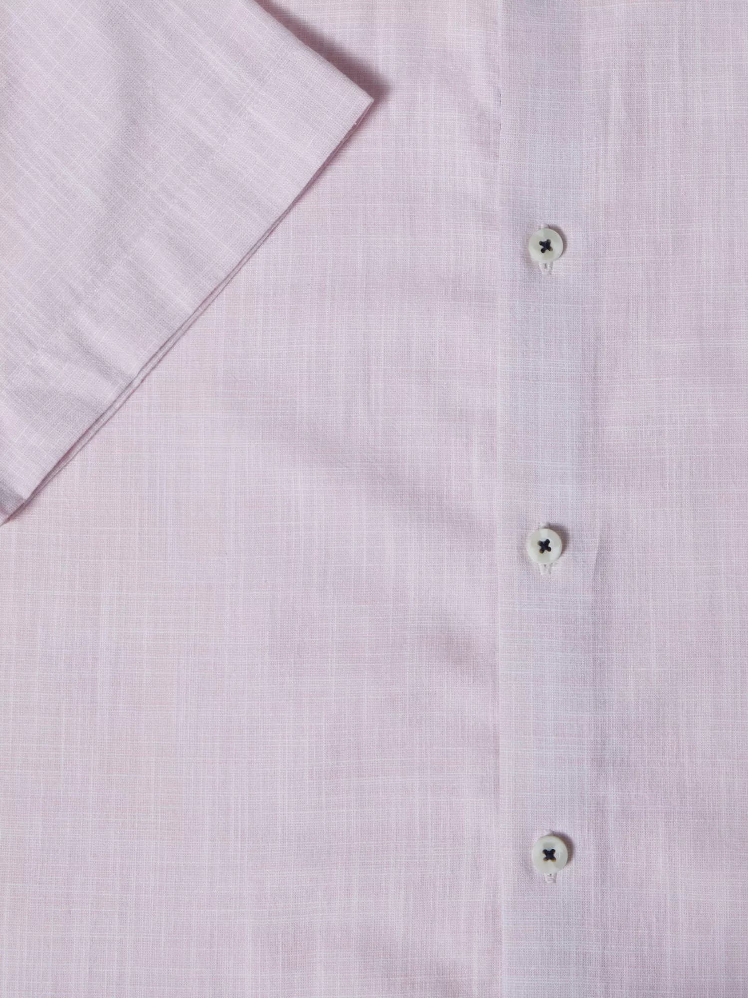 Pure Cotton Short-Sleeve Shirt - Linen-Look Pink