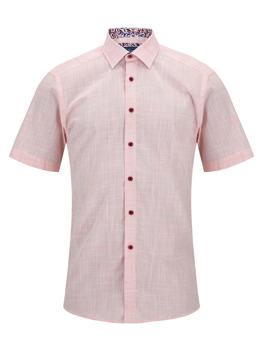 Pure Cotton Short-Sleeve Shirt - Linen-Look Salmon