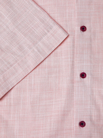 Pure Cotton Short-Sleeve Shirt - Linen-Look Salmon