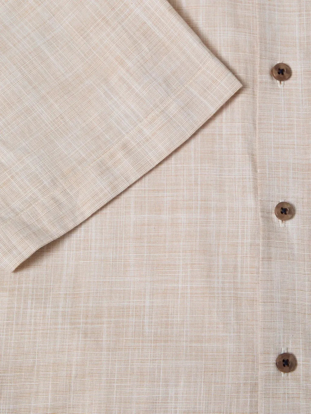 Pure Cotton Short-Sleeve Shirt - Linen-Look Sand