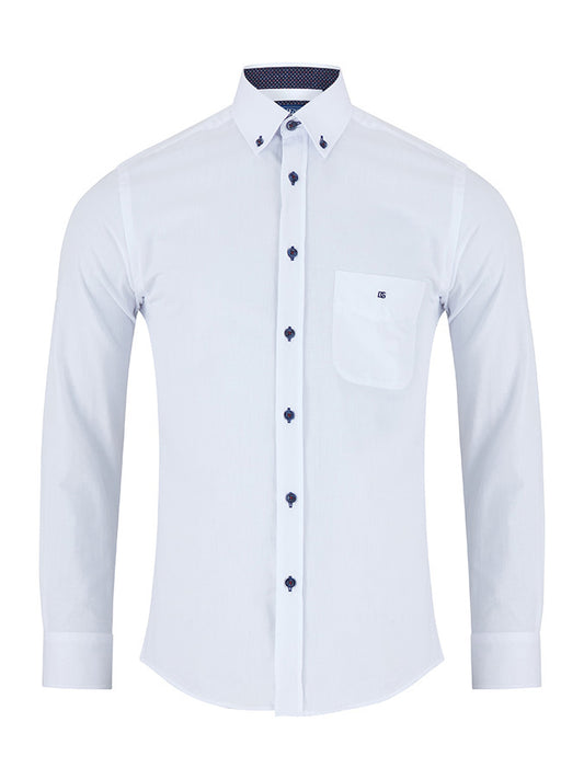 Pure-Cotton Button-Down Long-Sleeve Shirt - White Trick