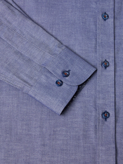 Pure Cotton Button-Down Long-Sleeve Shirt - Blue Shadow