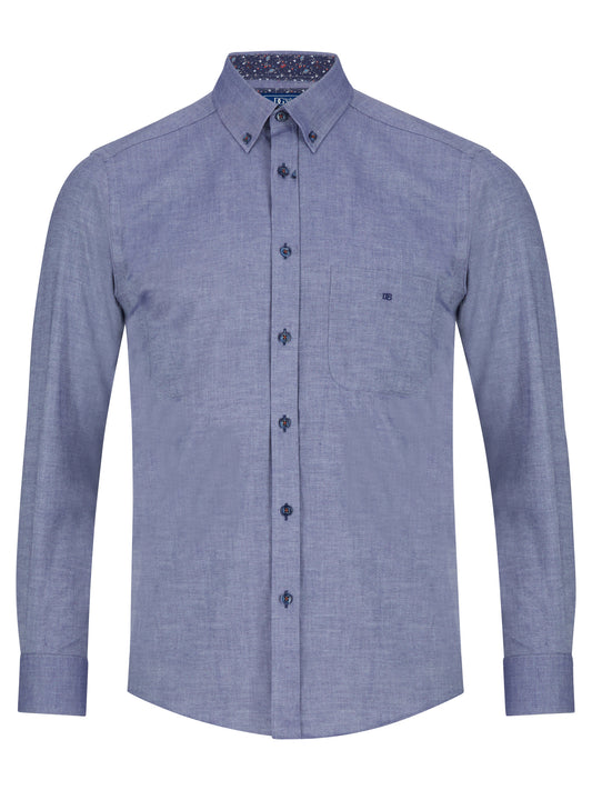 Pure Cotton Button-Down Long-Sleeve Shirt - Blue Shadow