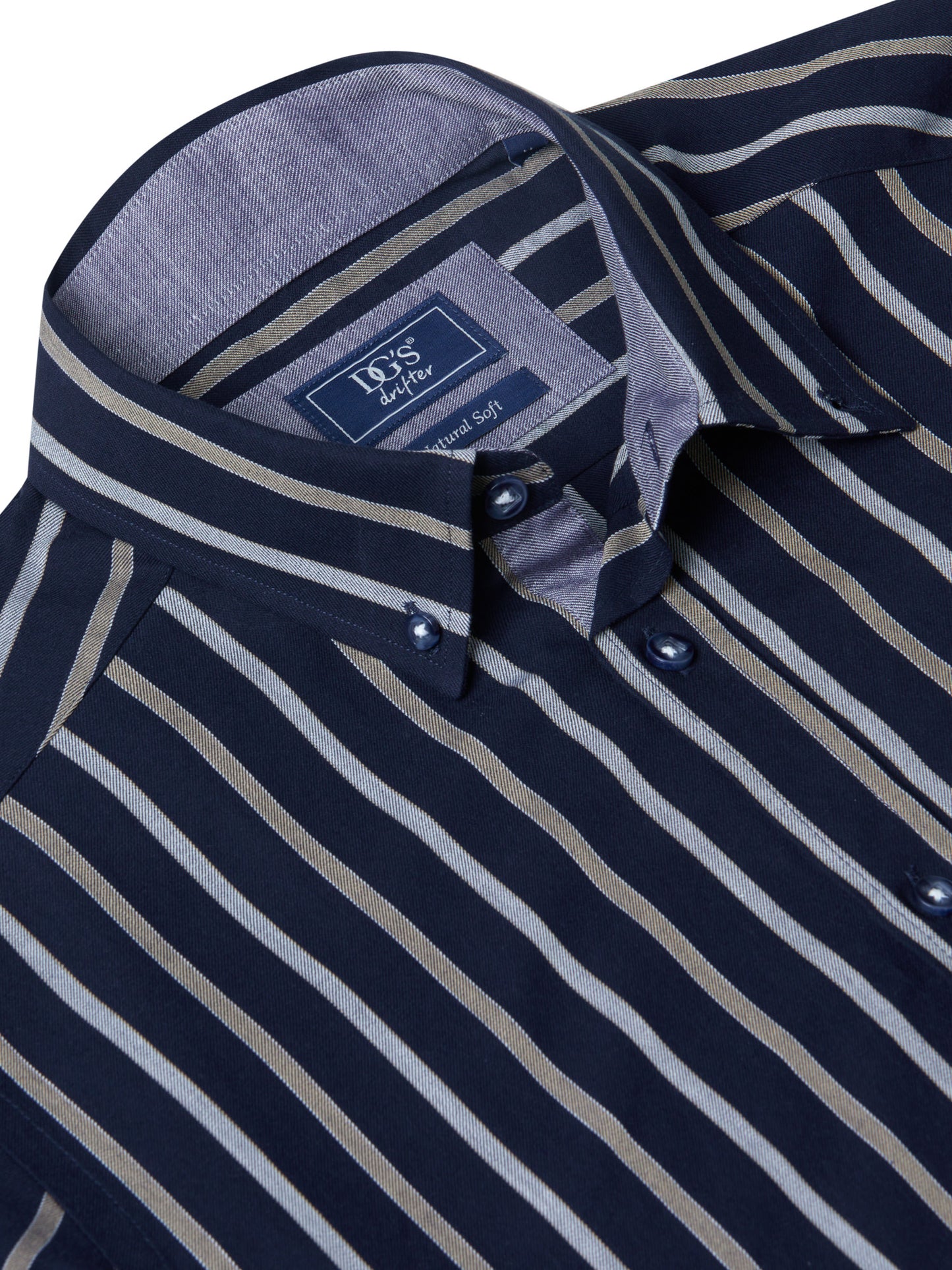 Pure Cotton Button-Down Long-Sleeve Shirt - Navy Stripe