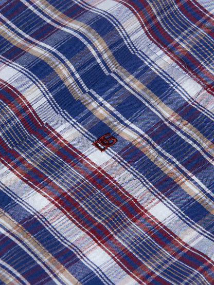 Pure Cotton Button-Down Long-Sleeve Shirt - Blue & Red Check