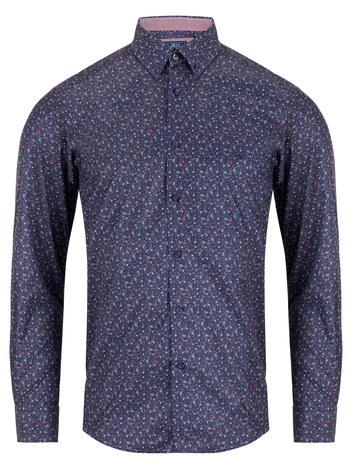 Pure Cotton Button-Down Long-Sleeve Shirt - Floral Print Navy