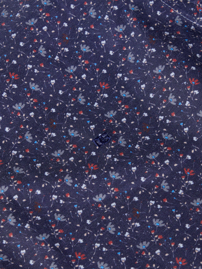 Pure Cotton Button-Down Long-Sleeve Shirt - Floral Print Navy