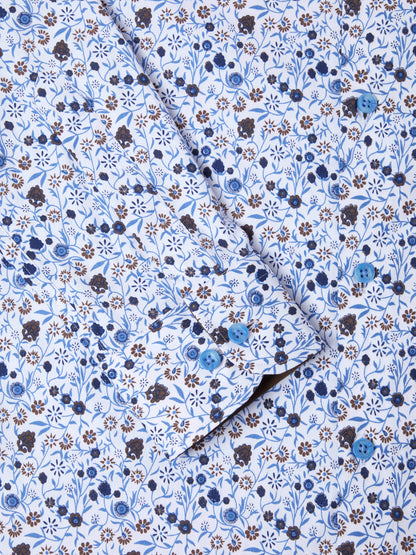Drifter Cotton Mix Sleeve Shirt - Blue Floral
