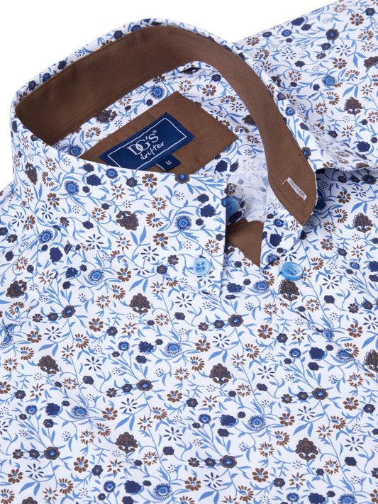 Drifter Cotton Mix Sleeve Shirt - Blue Floral