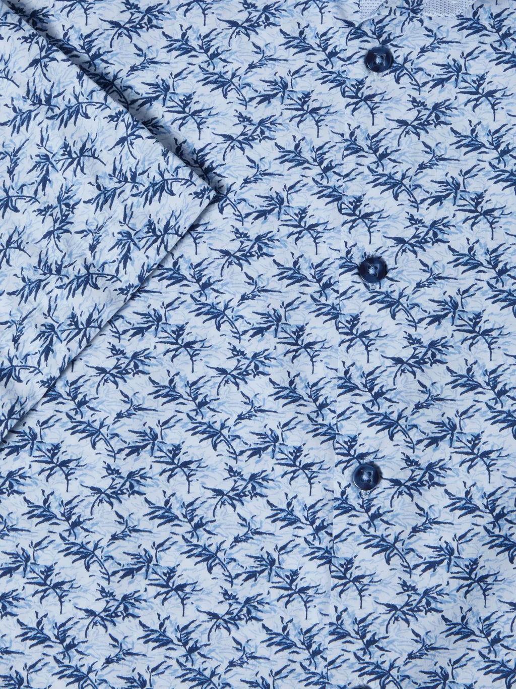 Cotton-Blend Short-Sleeve Shirt - Blue Leaf