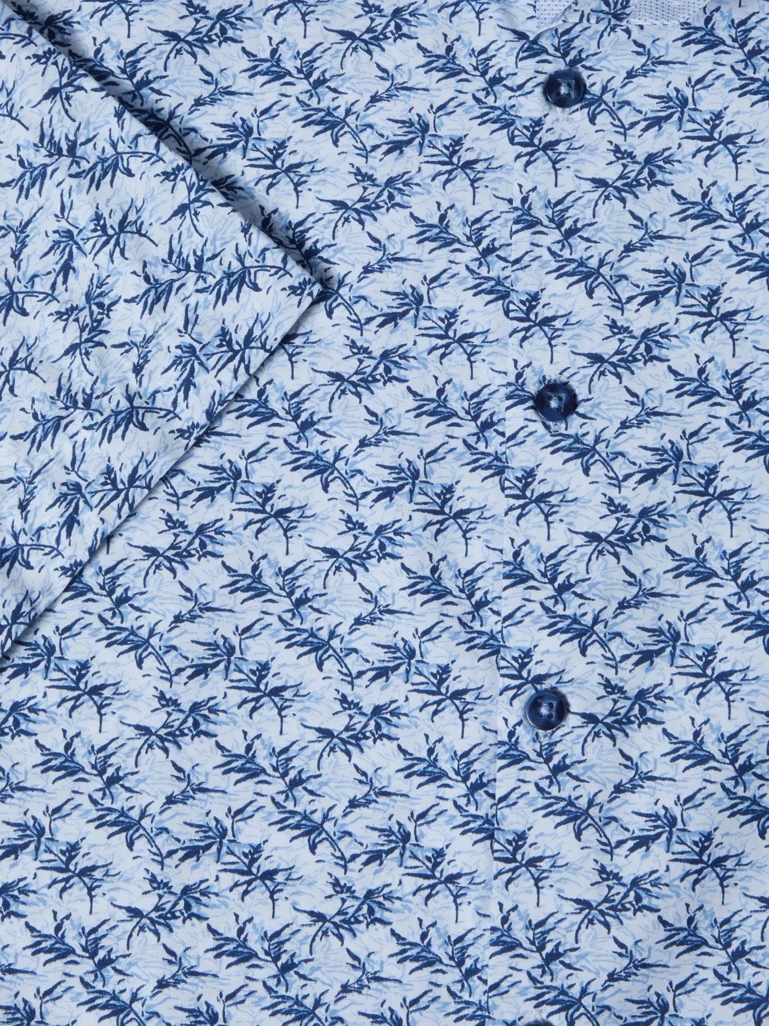 Cotton-Blend Short-Sleeve Shirt - Blue Leaf