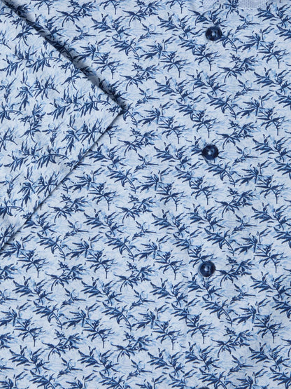 Cotton-Blend Short-Sleeve Shirt - Blue Leaf