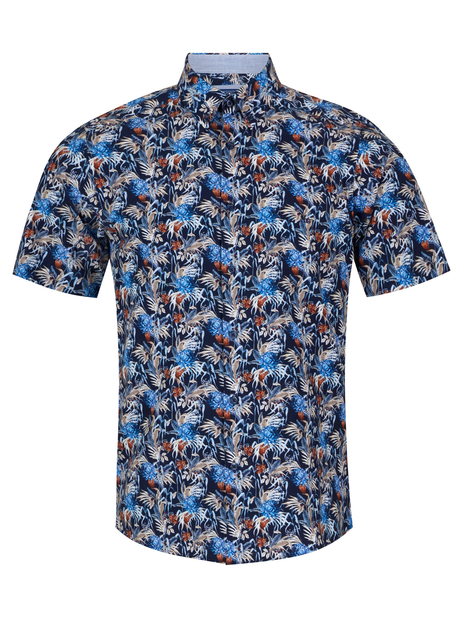 Pure Cotton Short-Sleeve Shirt - Navy Floral