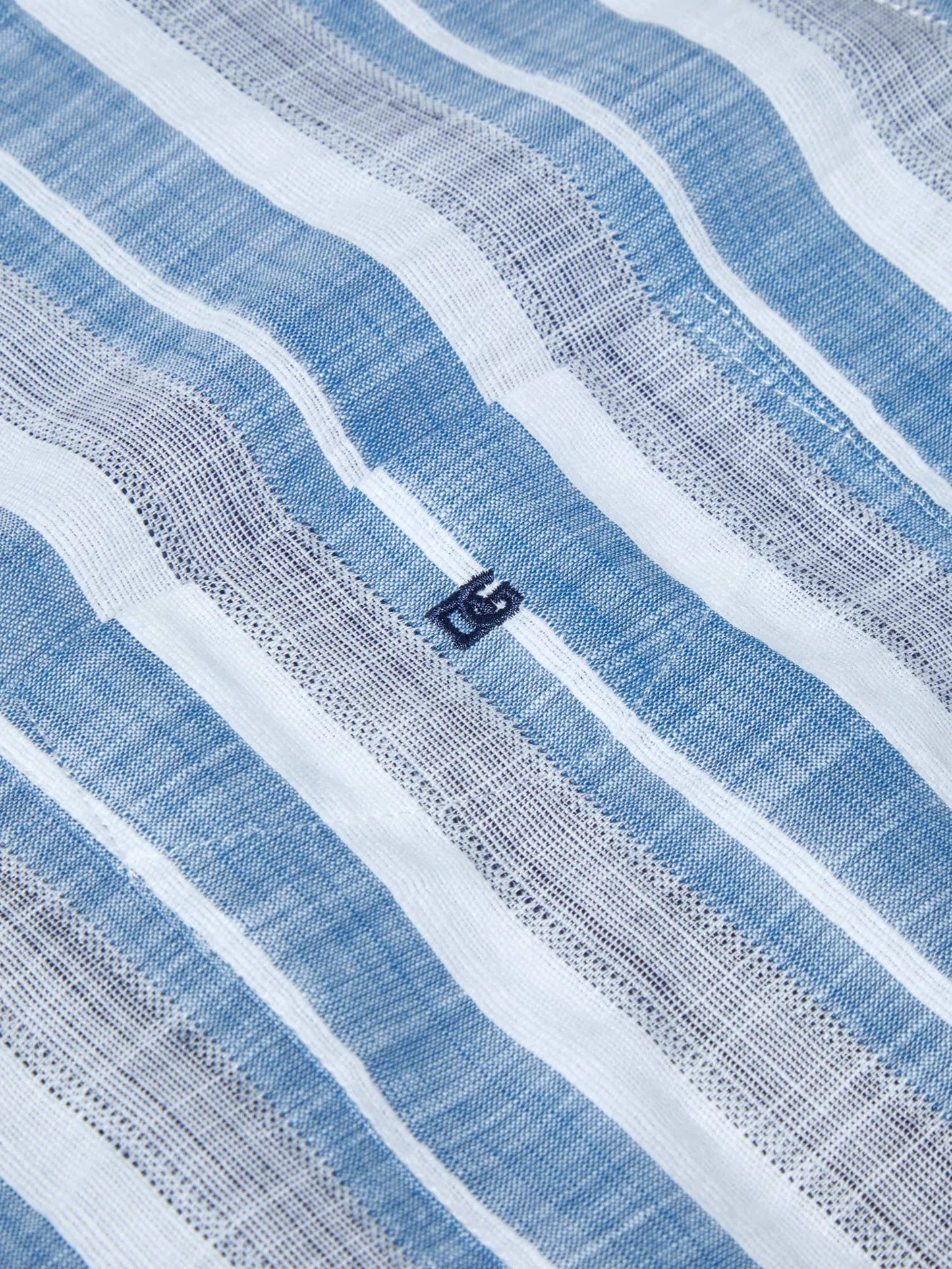 Pure Cotton Short-Sleeve Shirt - Blue Wide Stripe