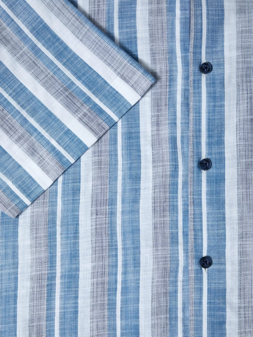 Pure Cotton Short-Sleeve Shirt - Blue Wide Stripe