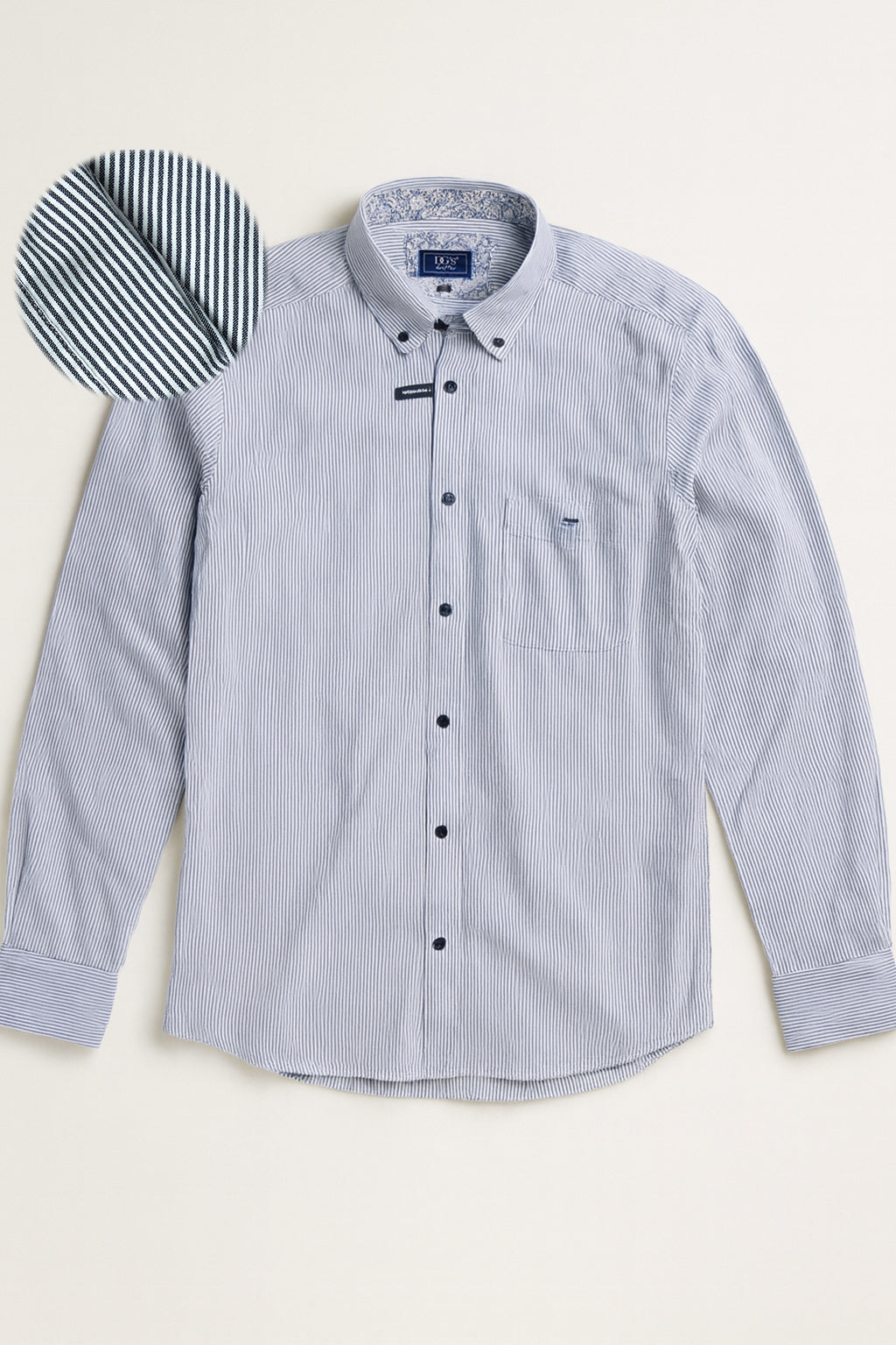Button-Down Stripe Shirt - White / Navy