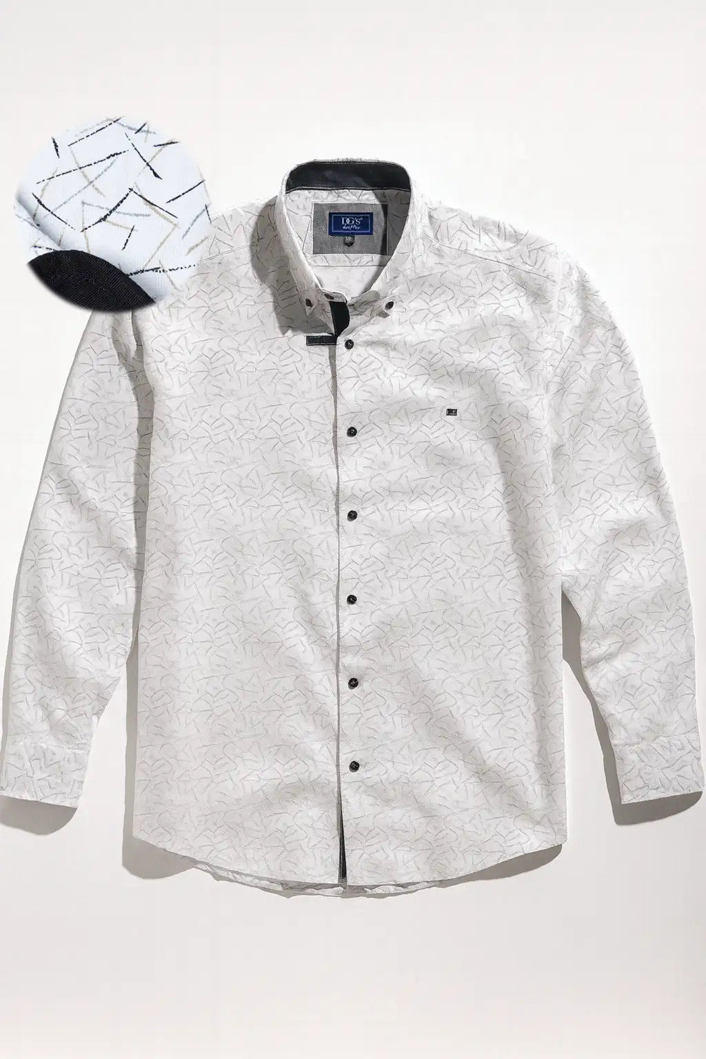 Button-Down Geometric Print Shirt - White / Black / Tan