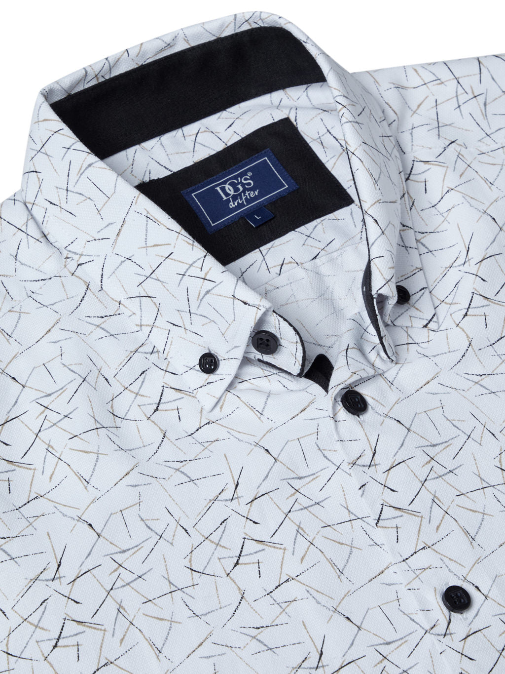 Button-Down Geometric Print Shirt - White / Black / Tan