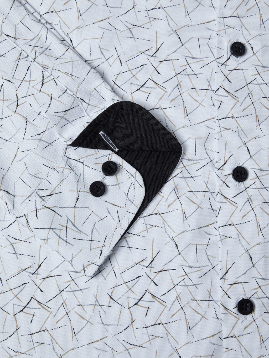 Button-Down Geometric Print Shirt - White / Black / Tan
