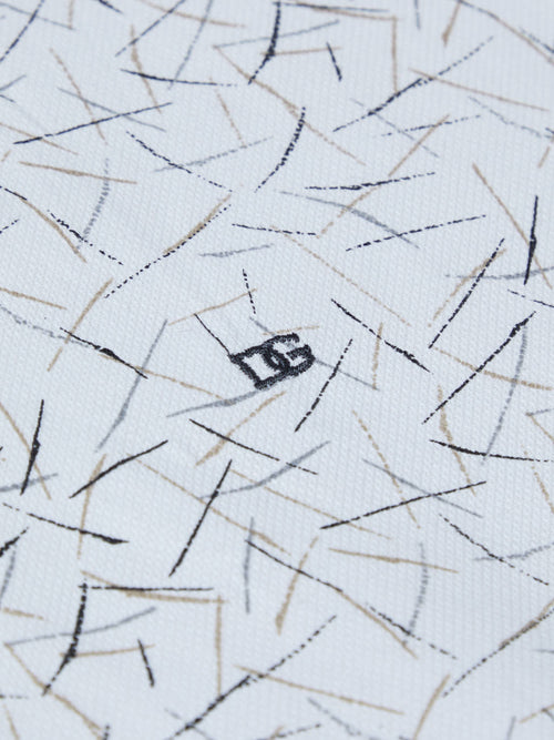 Button-Down Geometric Print Shirt - White / Black / Tan