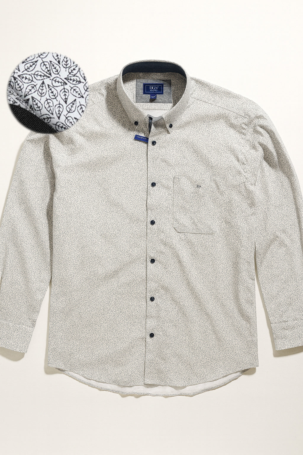 Button-Down Fine Leaf Print Shirt - White / Black