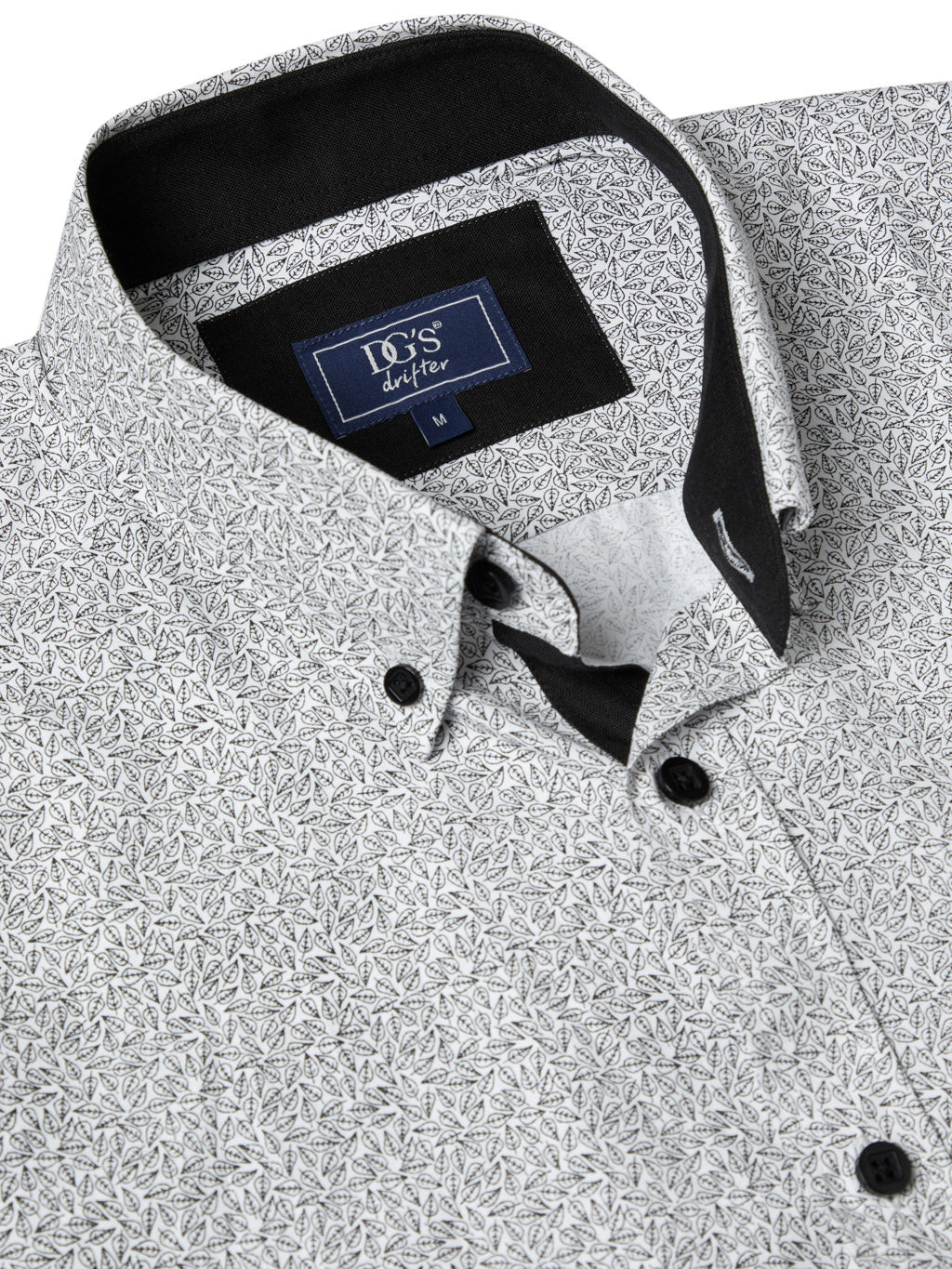 Button-Down Fine Leaf Print Shirt - White / Black