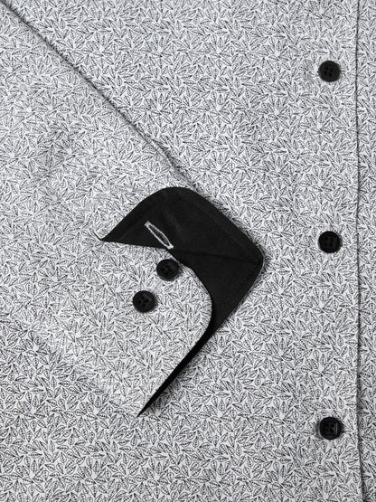 Button-Down Fine Leaf Print Shirt - White / Black