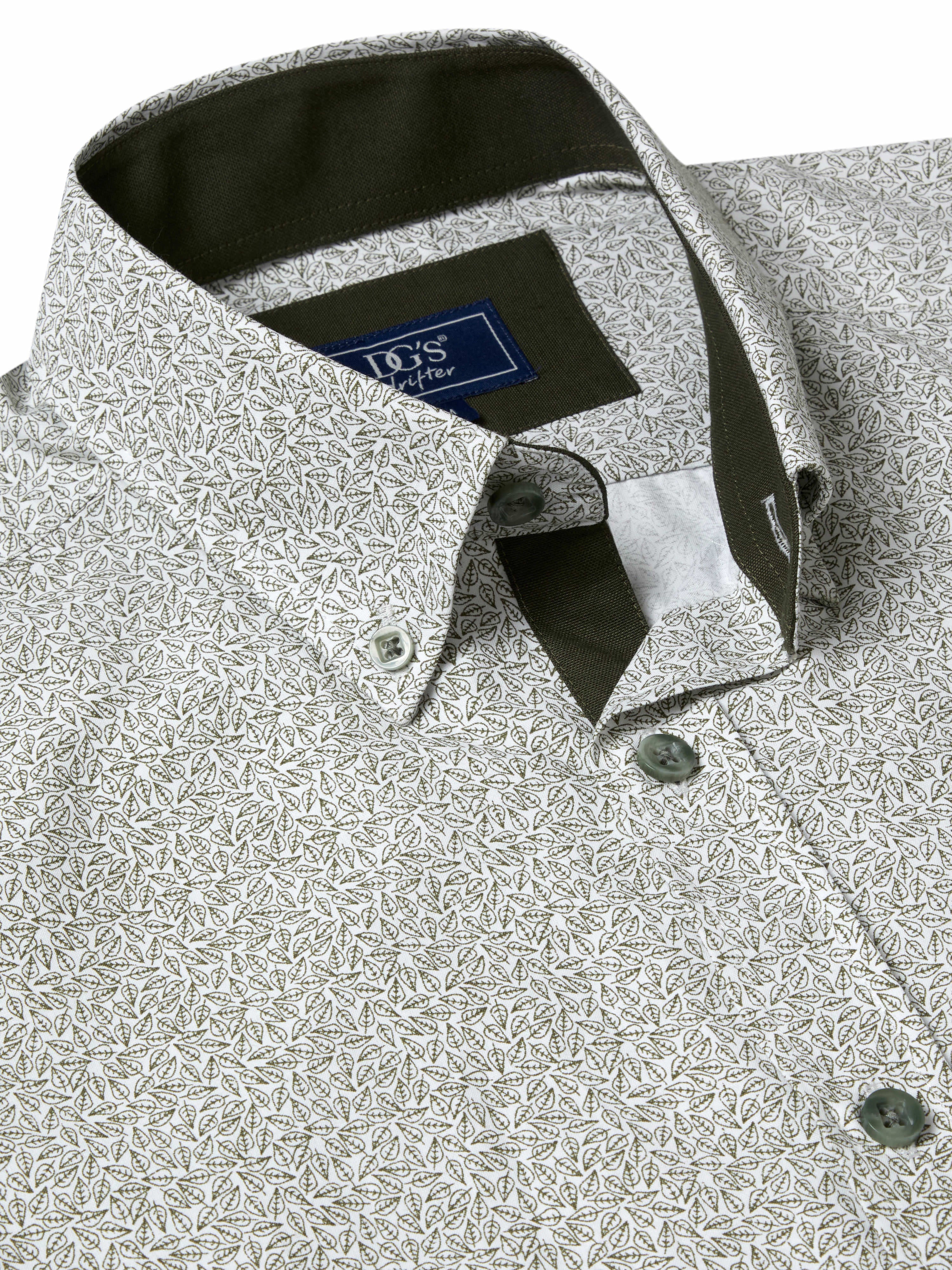 Button-Down Fine Leaf Print Shirt - White / Green