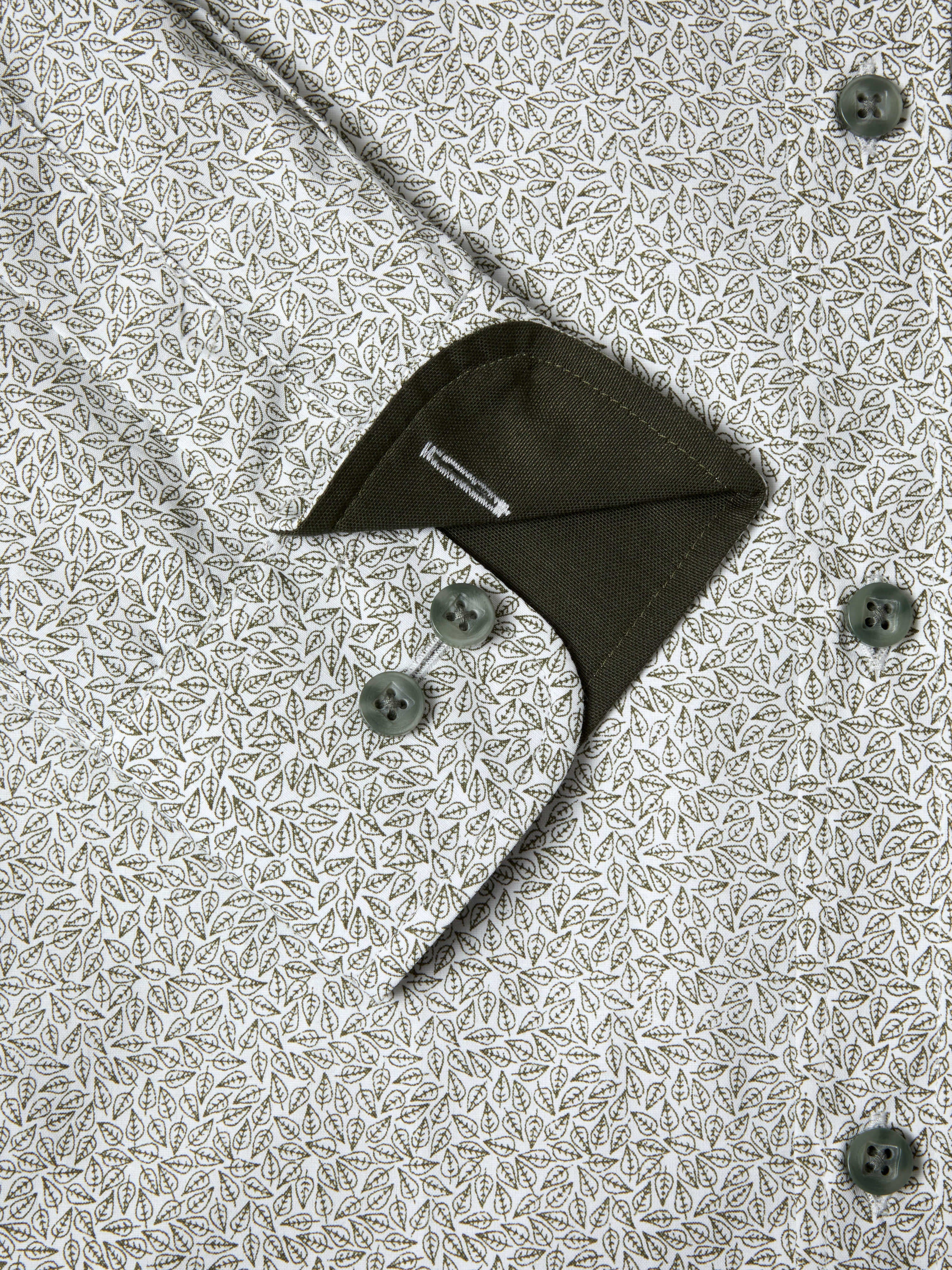 Button-Down Fine Leaf Print Shirt - White / Green