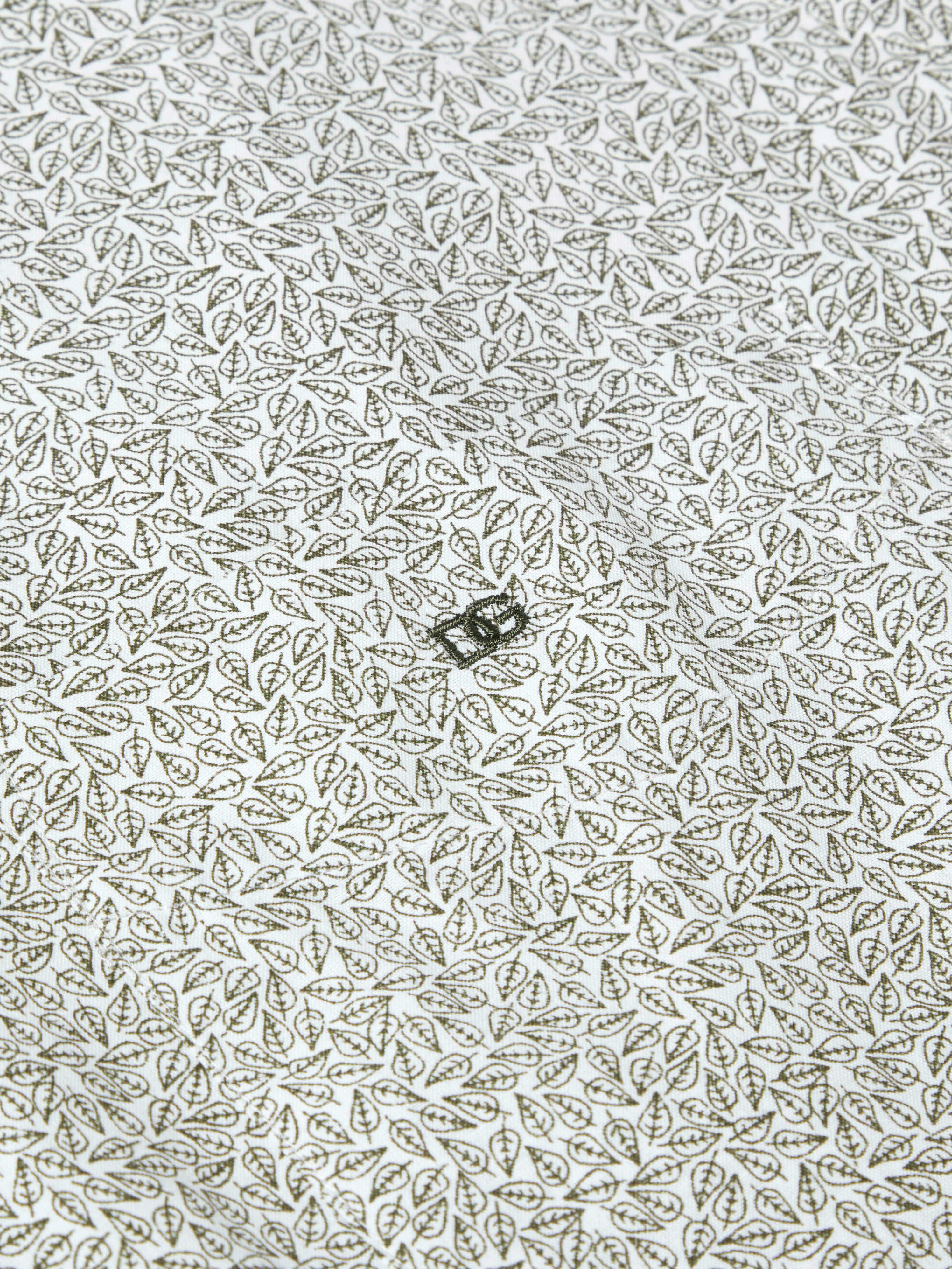 Button-Down Fine Leaf Print Shirt - White / Green