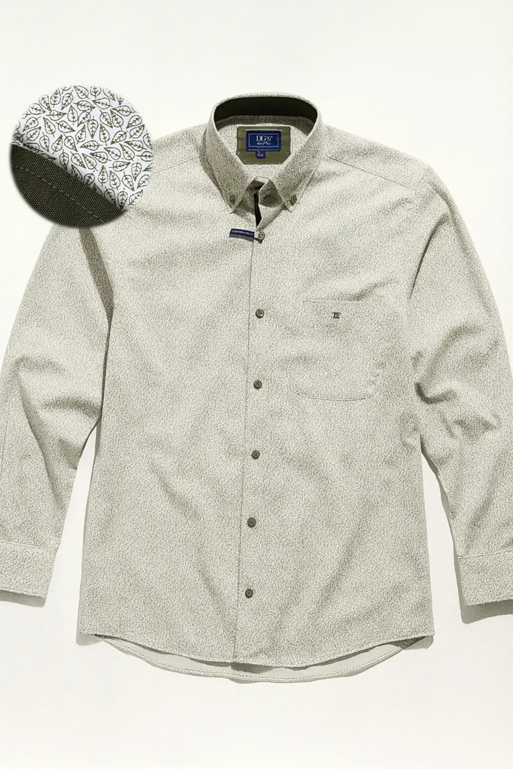 Button-Down Fine Leaf Print Shirt - White / Green