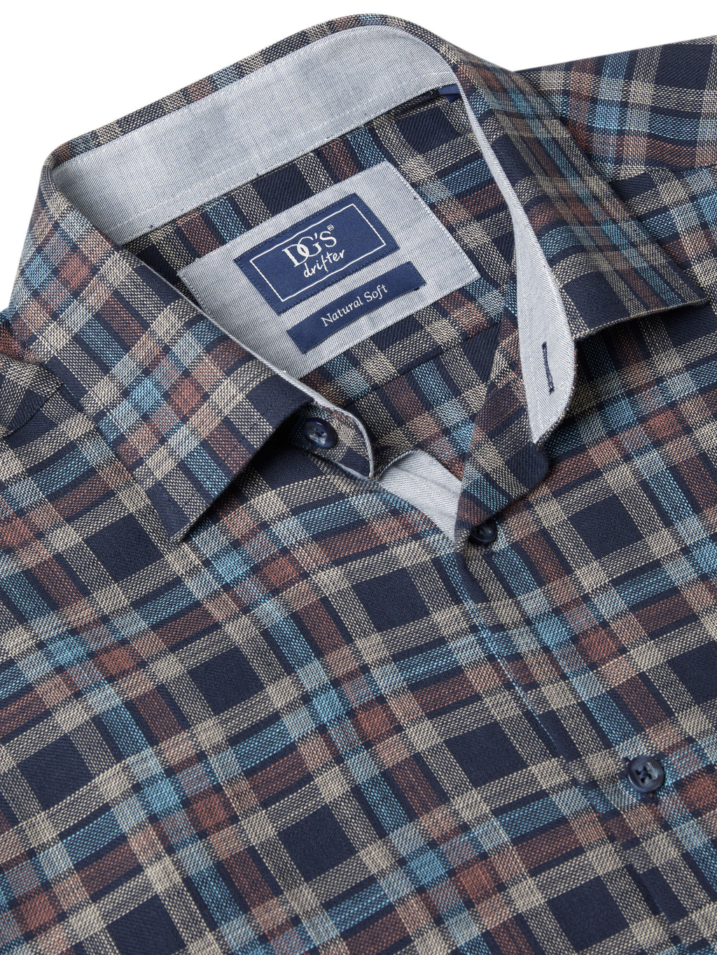 Warm-Handle Cotton Plaid Check Shirt - Blue