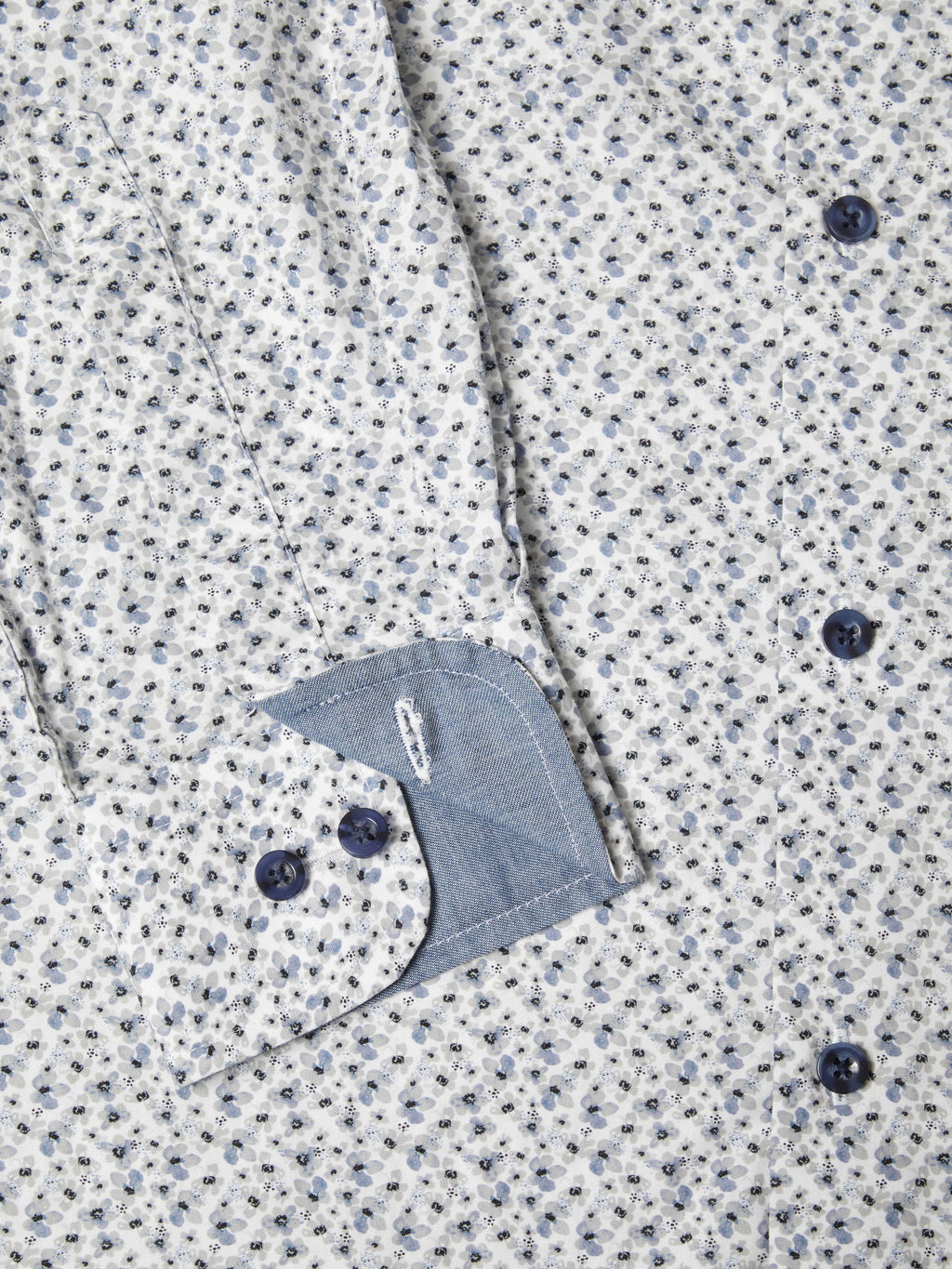 Micro Floral Print Pure Cotton Shirt - White / Blue / Grey