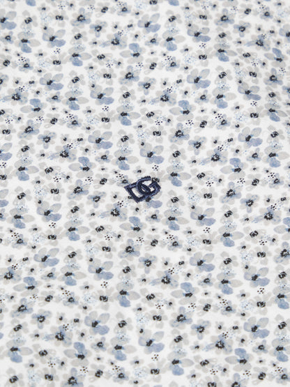 Micro Floral Print Pure Cotton Shirt - White / Blue / Grey