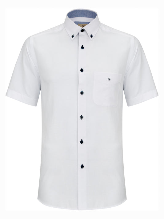 Cotton-Blend Button-Down Short-Sleeve Shirt - White