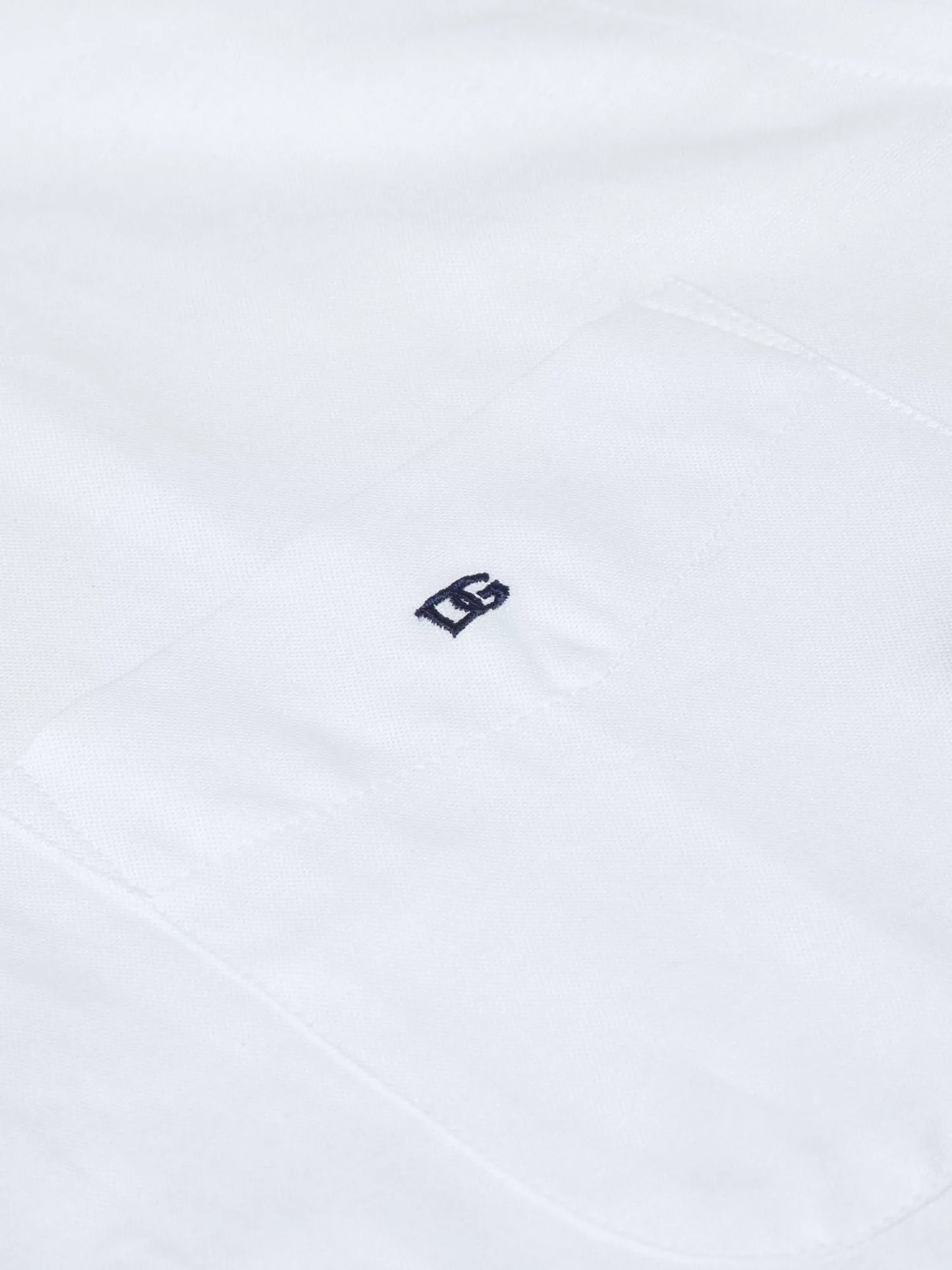 Cotton-Blend Long-Sleeve Casual Shirt - White with Navy Buttons