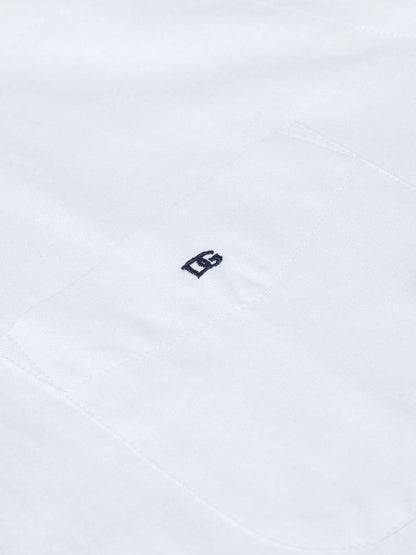 Cotton-Blend Long-Sleeve Casual Shirt - White with Navy Buttons