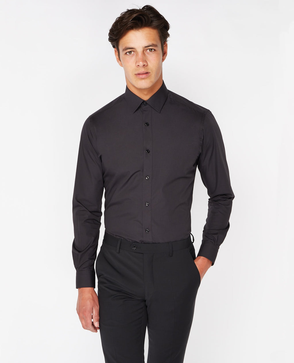 Tapered Fit Long Sleeve Shirt - Black