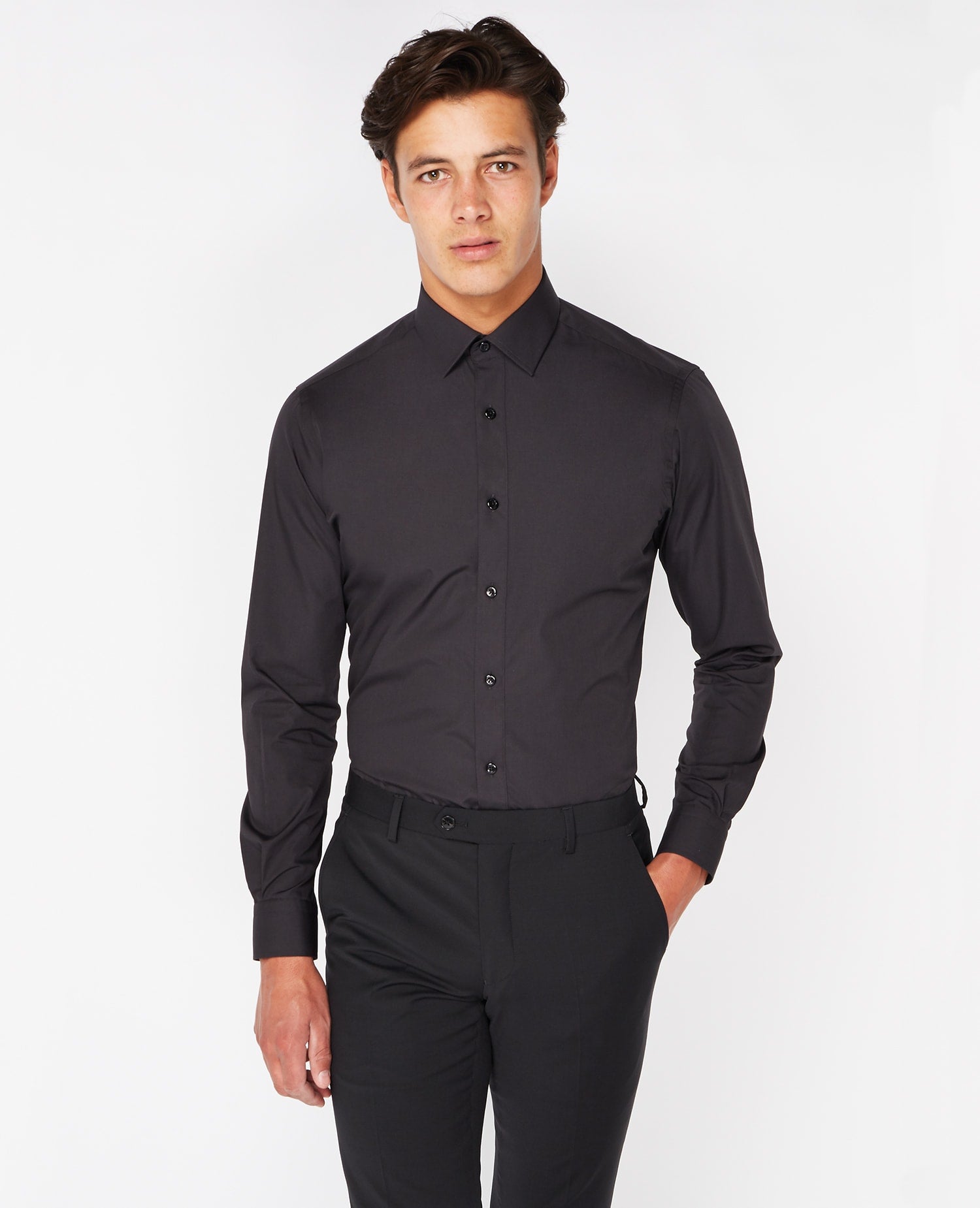 Tapered Fit Long Sleeve Shirt - Black