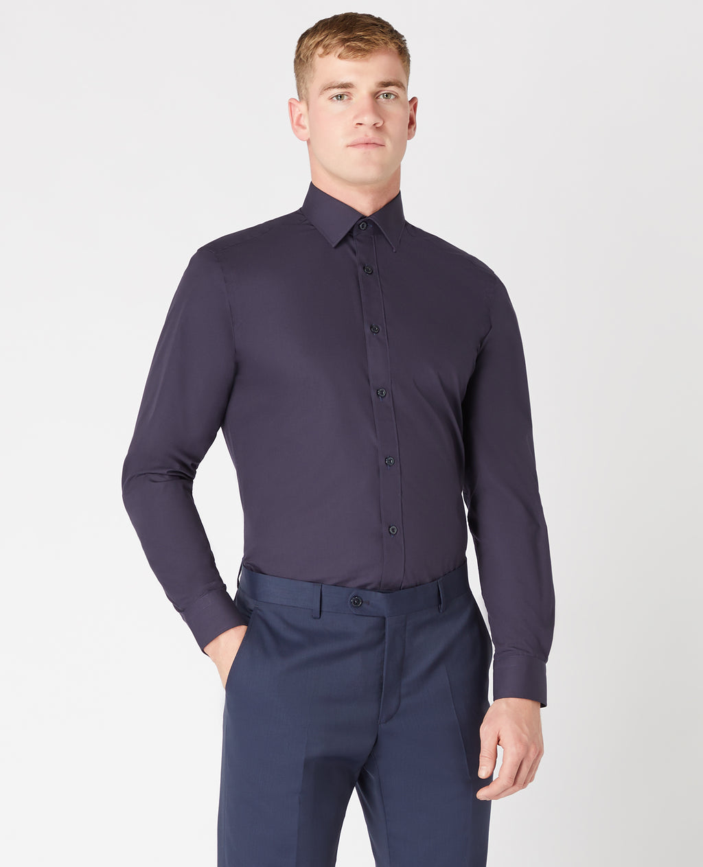 Tapered Fit Long Sleeve Shirt - Navy
