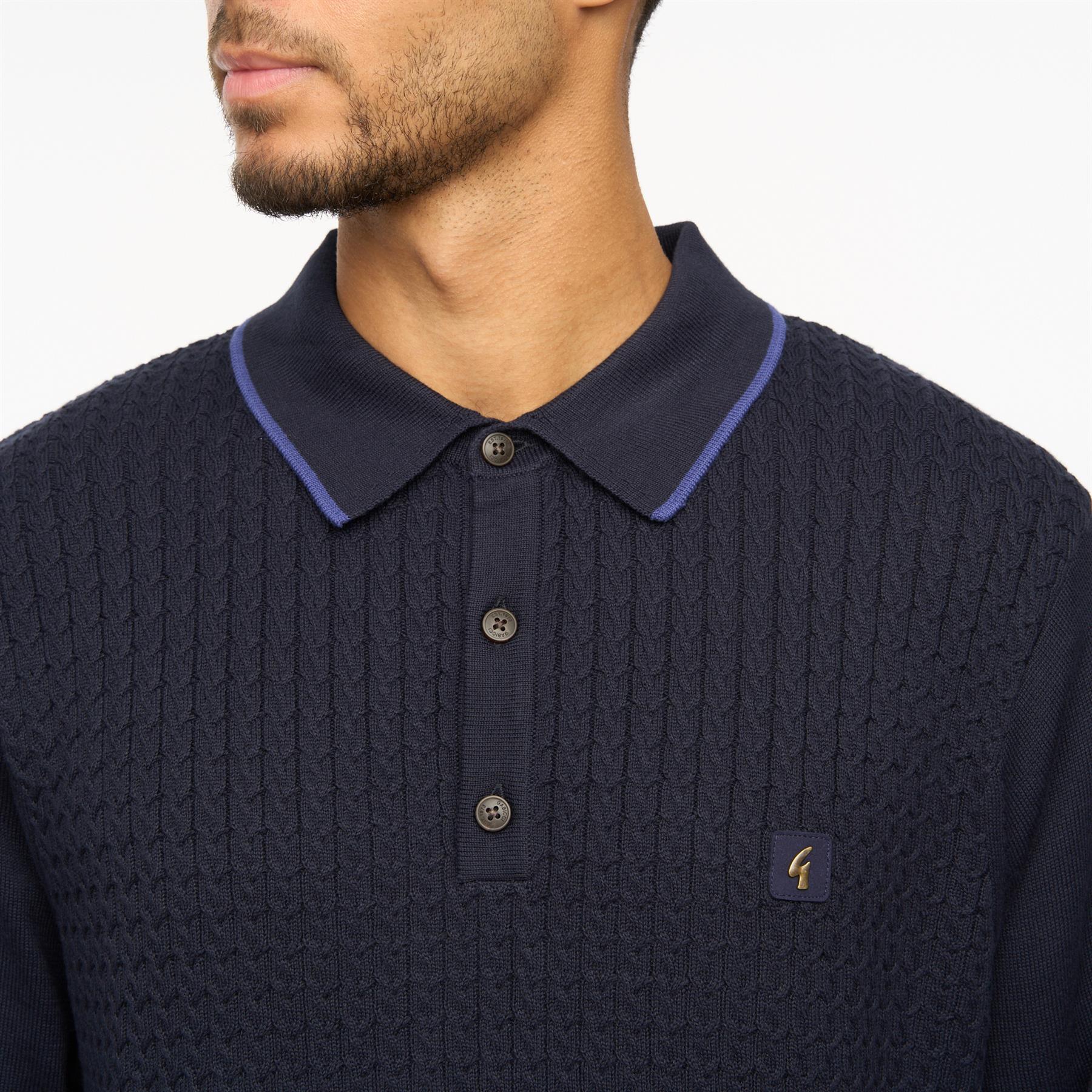 Vintage Cable Knit Polo Shirt - Navy