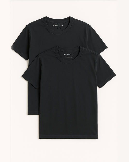Marvelis Modern Fit 2-Pack T-Shirts — Black (100% Cotton)